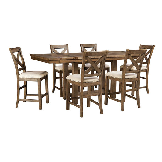 Moriville - Medium Brown - 7 Pc. - Counter Extension Table, 6 Barstools