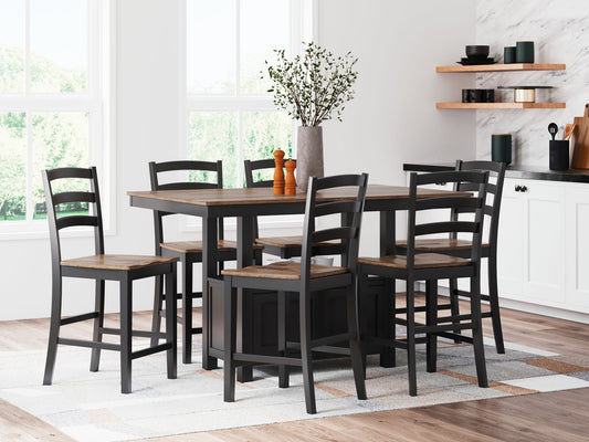 Wildenauer - Brown / Black - 7 Pc. - Rectangular Dining Room Counter Table, 6 Barstools