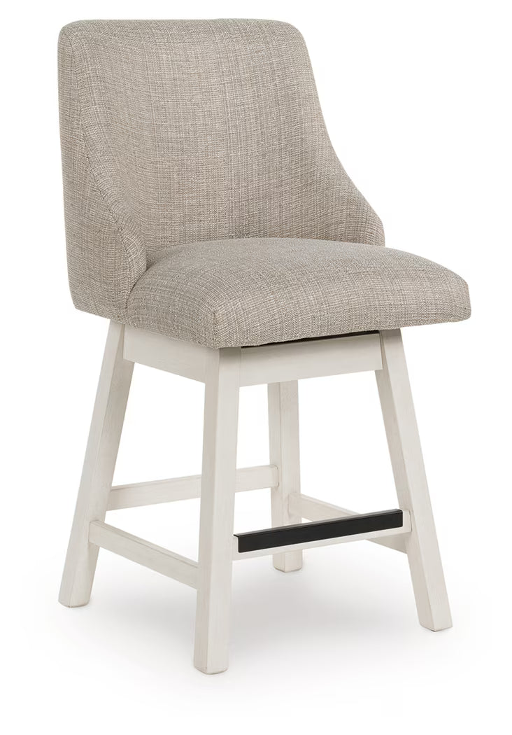 Robbinsdale - Antique White - Upholstered Swivel Curved Back Barstool (Set of 2)