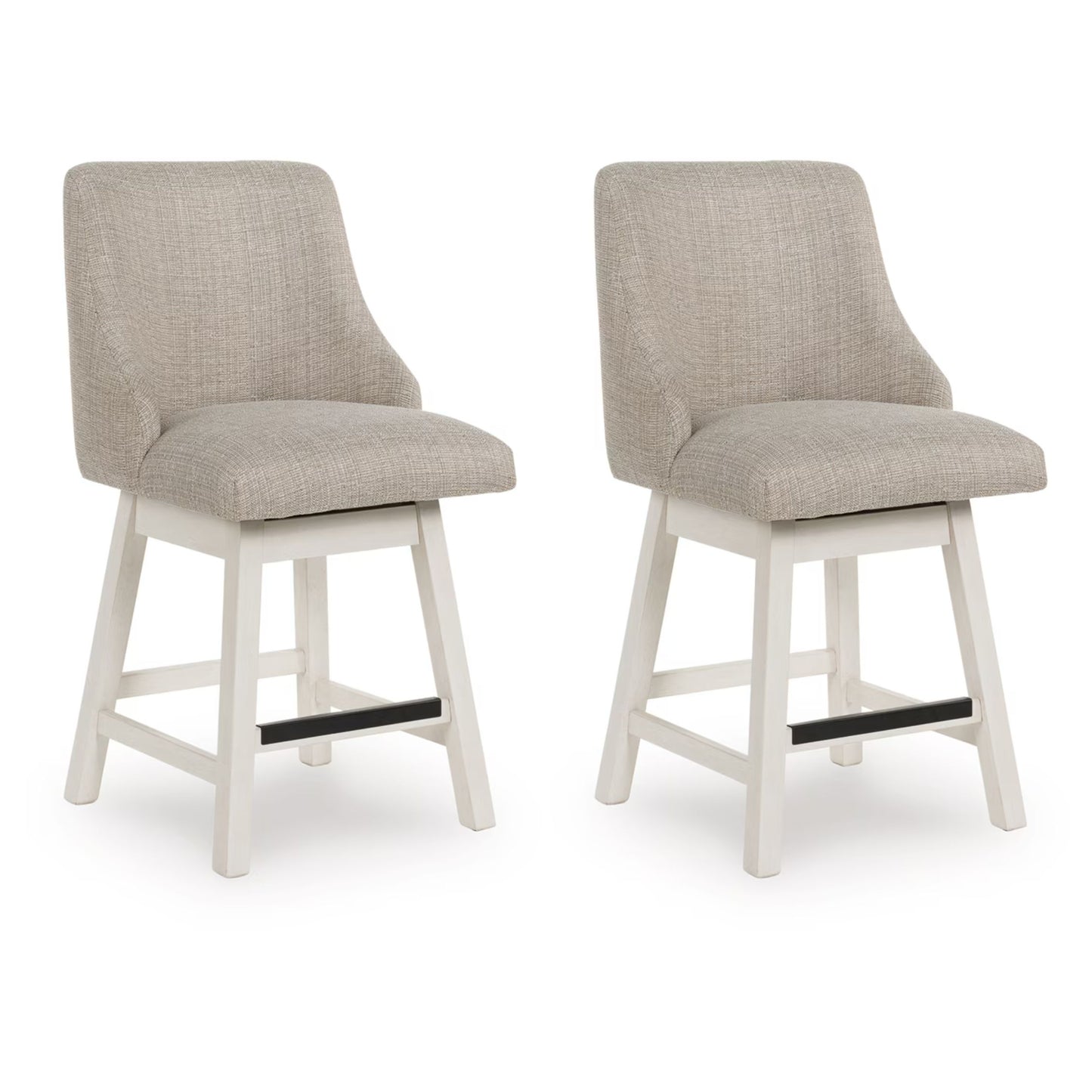 Robbinsdale - Antique White - Upholstered Swivel Curved Back Barstool (Set of 2)