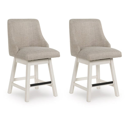 Robbinsdale - Antique White - Upholstered Swivel Curved Back Barstool (Set of 2)
