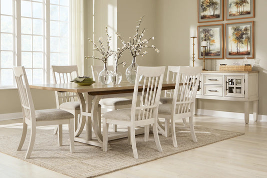 Shaybrock - Antique White / Brown - 8 Pc. - Rectangular Dining Room Extension Table, 6 Side Chairs, Server