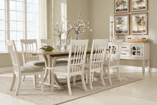 Shaybrock - Antique White / Brown - 10 Pc. - Rectangular Dining Room Extension Table, 8 Side Chairs, Server