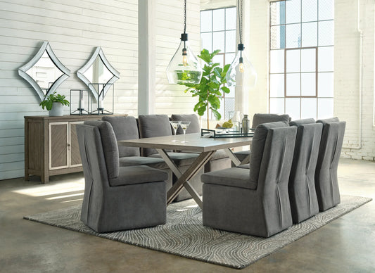 Krystanza - Weathered Gray - 10 Pc. - Dining Room Table, 8 Charcoal Side Chairs, Server