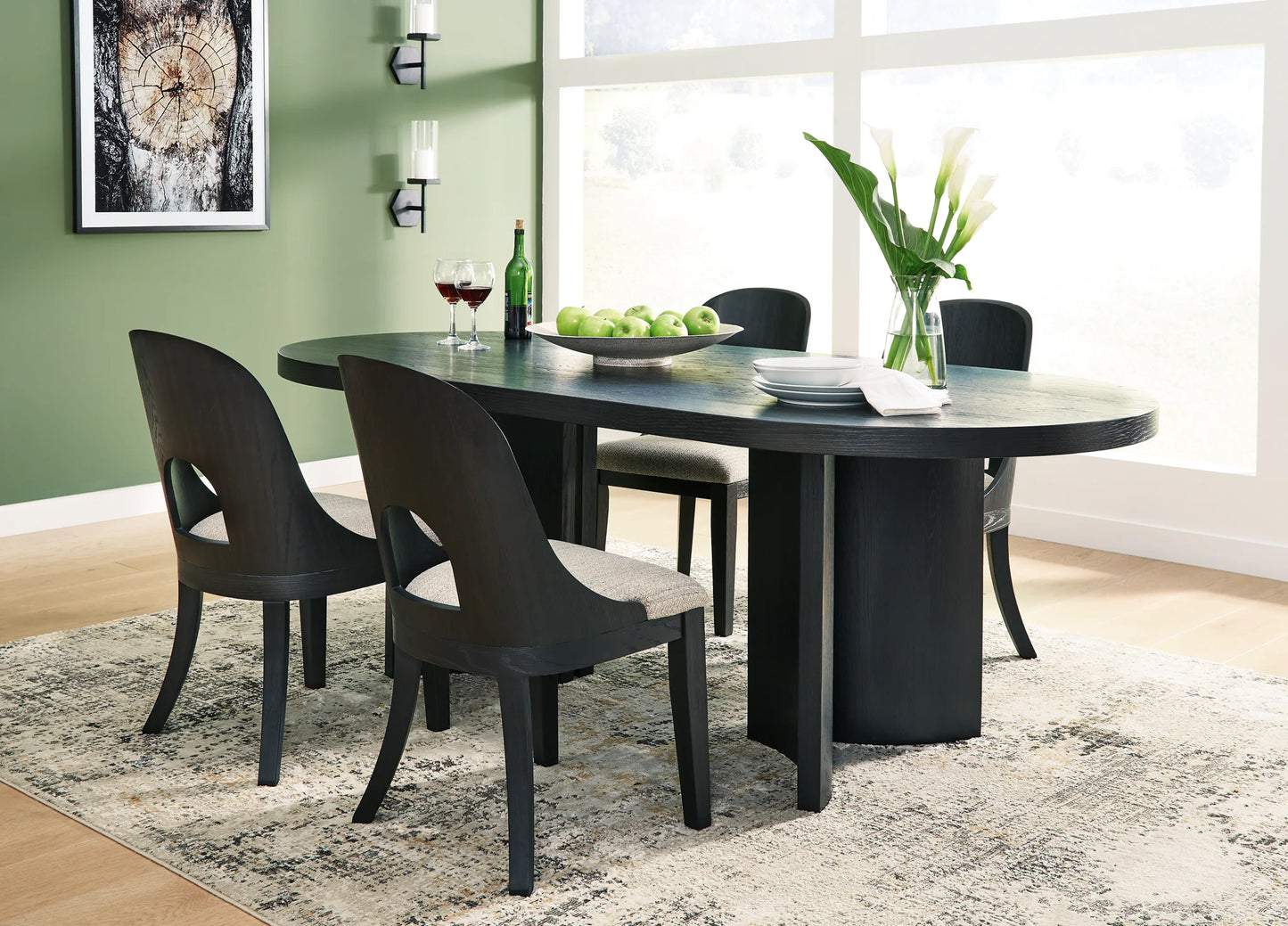 Rowanbeck - Black - 5 Pc. - Dining Table, 4 Side Chairs
