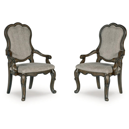 Maylee - Dark Brown - Dining Upholstered Arm Chair (Set of 2)