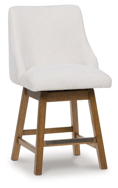 Cabalynn - Oatmeal / Light Brown - Upholstered Swivel Barstool (Set of 2)