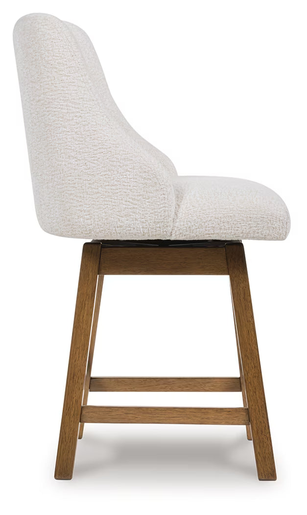 Cabalynn - Oatmeal / Light Brown - Upholstered Swivel Barstool (Set of 2)
