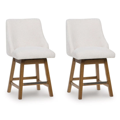 Cabalynn - Oatmeal / Light Brown - Upholstered Swivel Barstool (Set of 2)