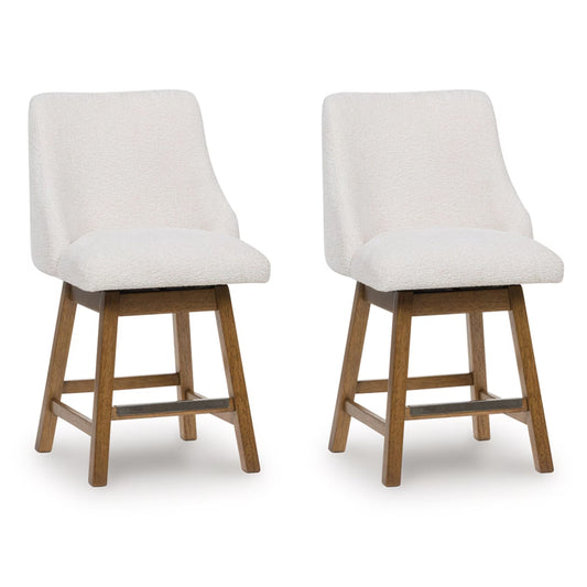 Cabalynn - Oatmeal / Light Brown - Upholstered Swivel Barstool (Set of 2)