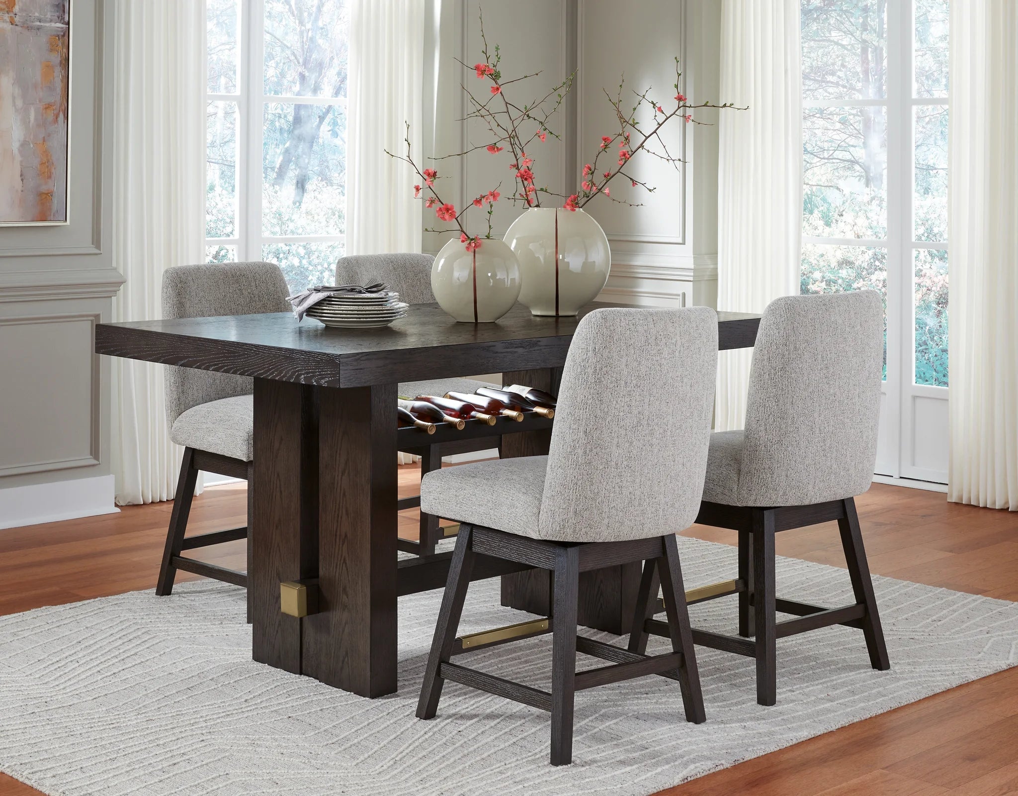 Burkhaus - Dark Brown - 5 Pc. - Rectangular Counter Table, 4 Barstools ...