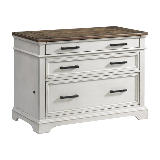 Drake - Lateral File Cabinet - Rustic White / French Oak