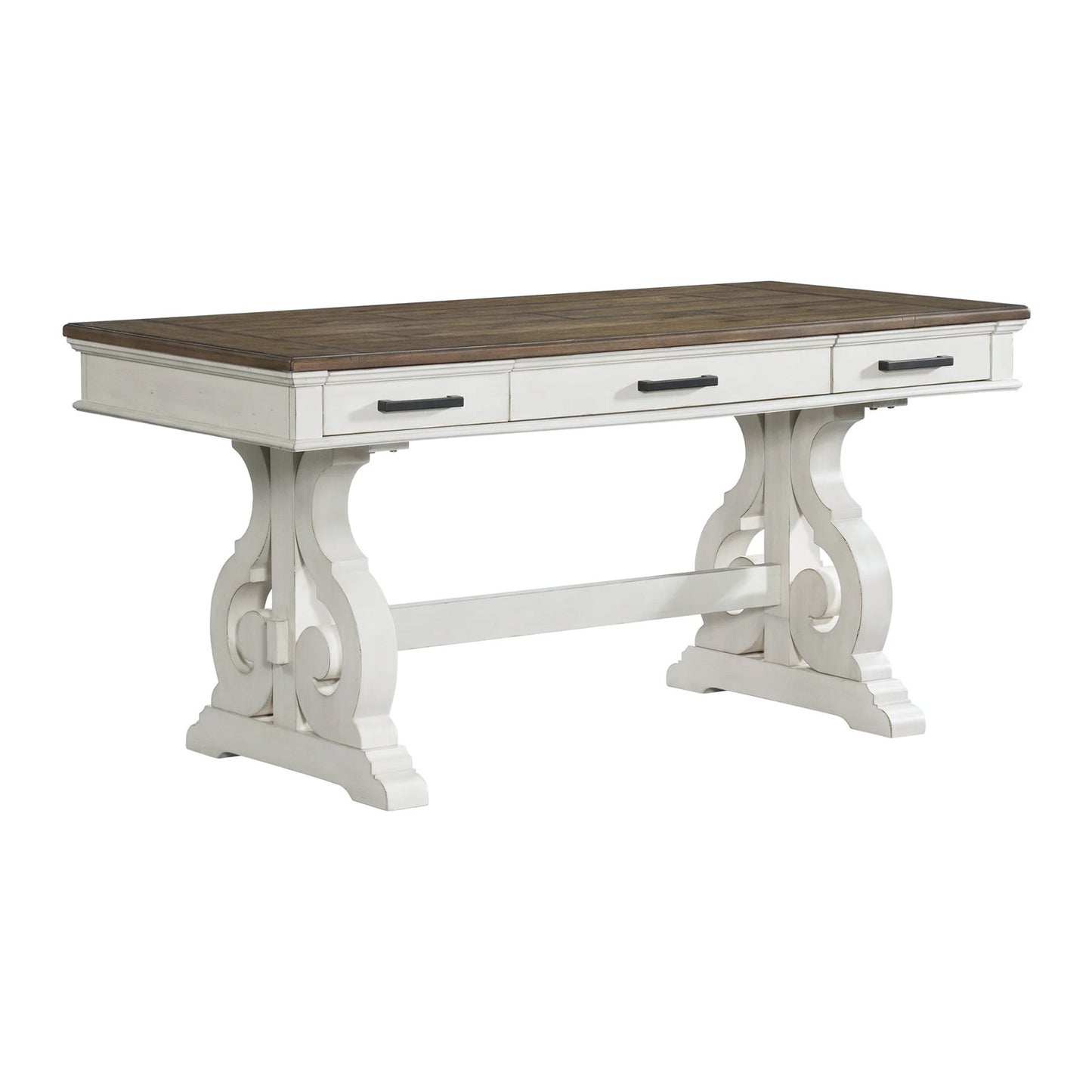 Drake - 60" Writing Desk - Rustic White / French Oak