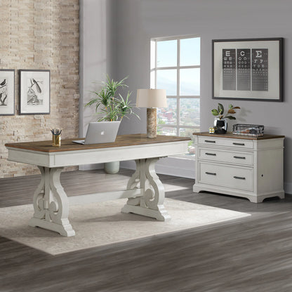 Drake - 60" Writing Desk - Rustic White / French Oak