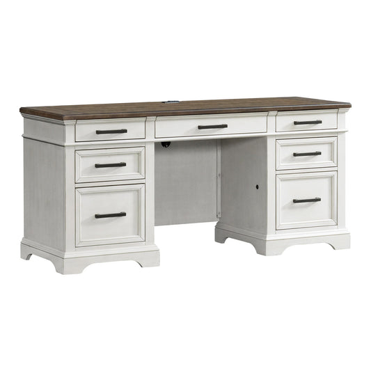 Drake - 66" Credenza - Rustic White / French Oak