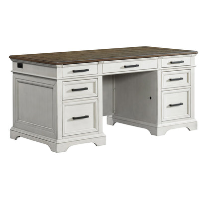 Drake - Executive Desk - Rustic White / French Oak