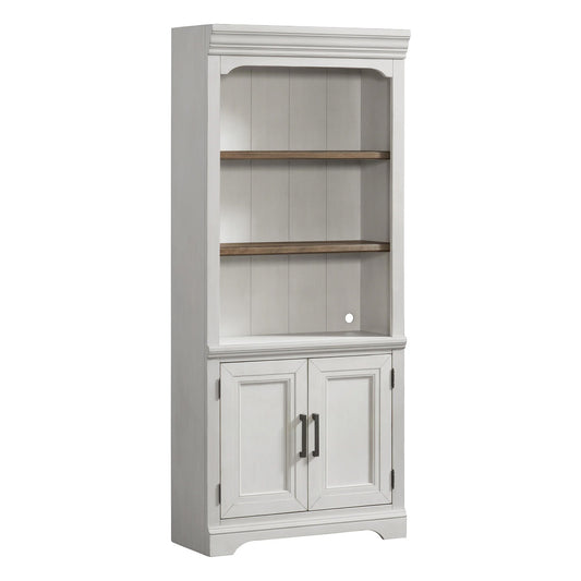 Drake - 76" Bunching Bookcase With Door - Rustic White / French Oak