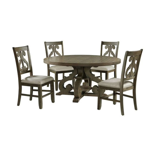 Stone - Round 5 Piece Dining Set, Round Table & 4 Chairs - Dark Gray