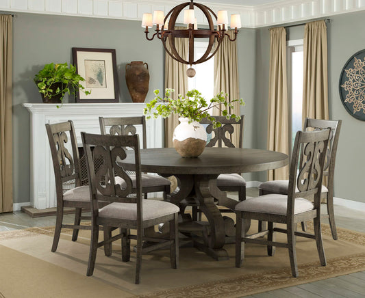 Stone - Round 7 Piece Dining Set, Round Table & 6 Chairs - Dark Gray