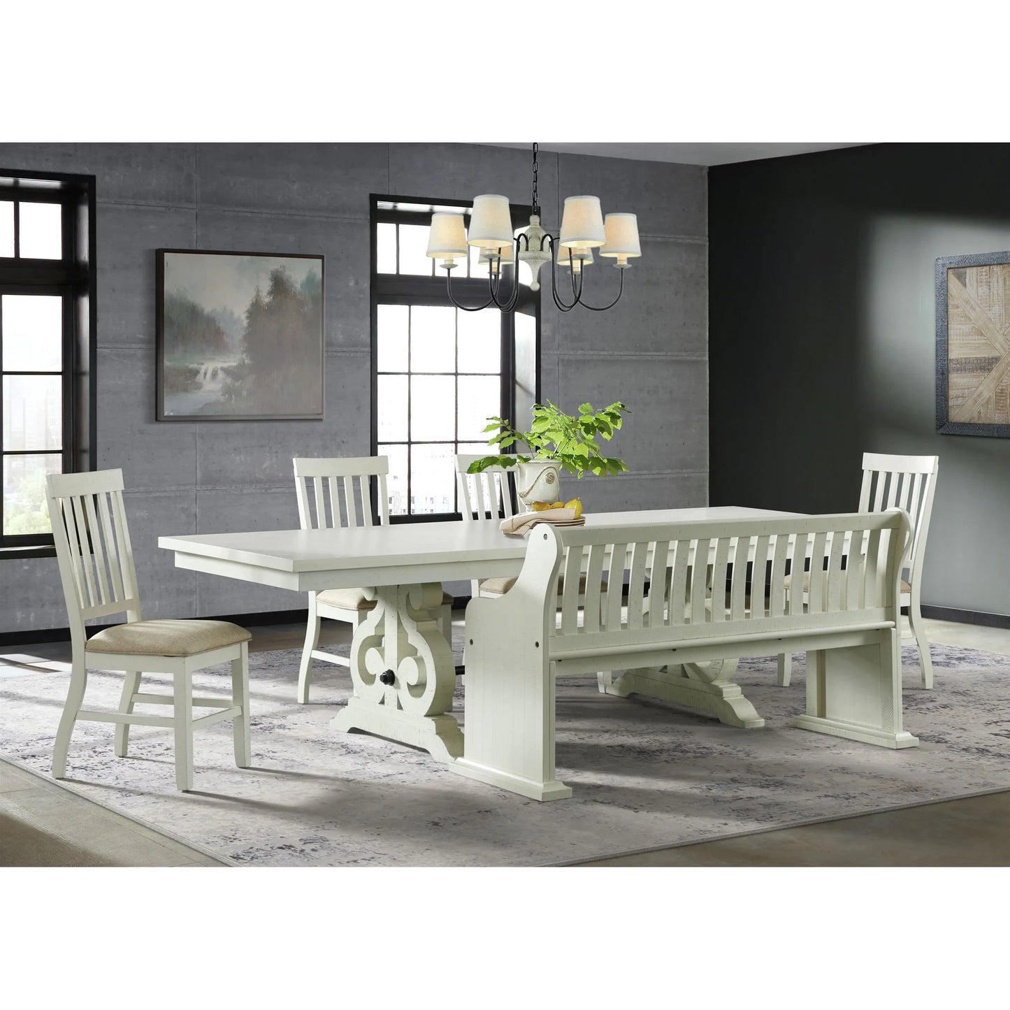 Stone - Pew Bench With Storage - White