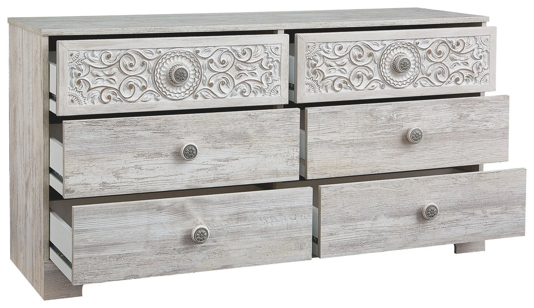 linen wrapped dresser Paxberry - Whitewash - Six Drawer Dresser