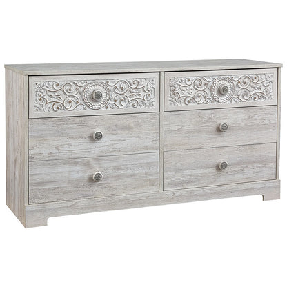 Paxberry - Whitewash - Six Drawer Dresser - Vinyl-Wrapped