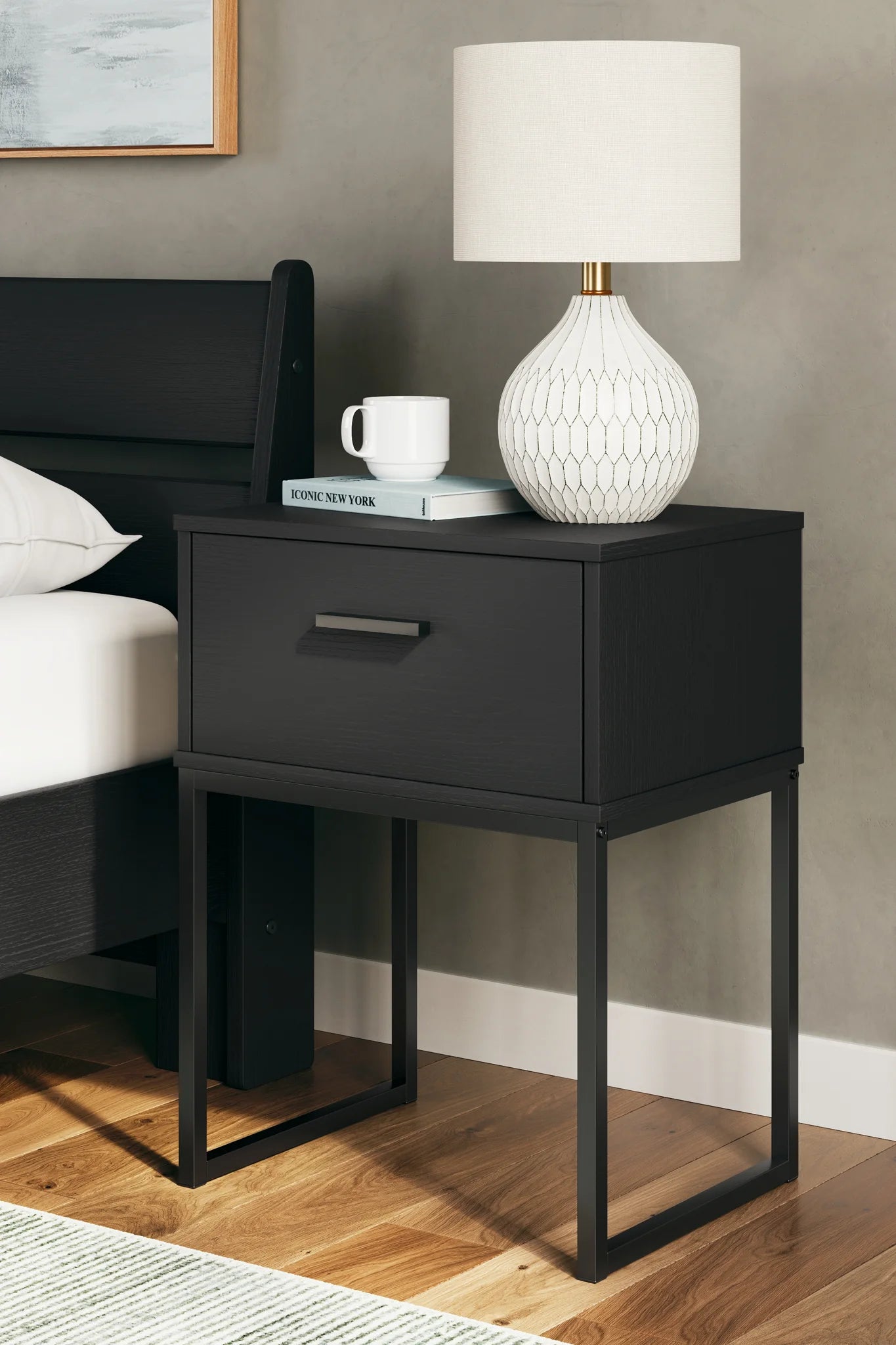 black dresser and night stand Furniture of America Seabliss Glam 3-Piece Black Solid Wood Dresser and 2-Nightstand Bedroom Set