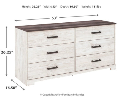 Shawburn - White / Black / Gray - Six Drawer Dresser 4