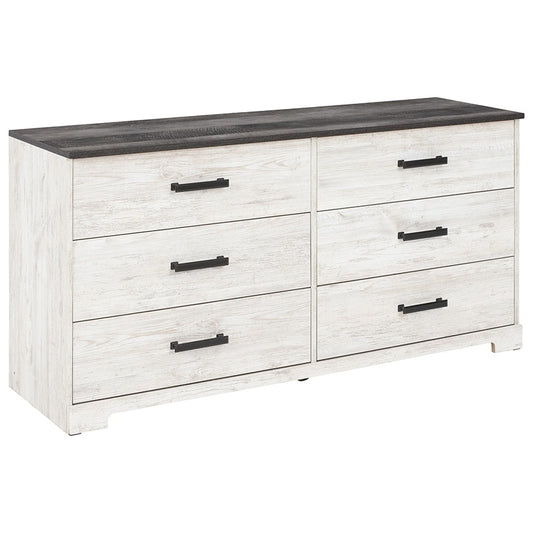 Shawburn - White / Black / Gray - Six Drawer Dresser