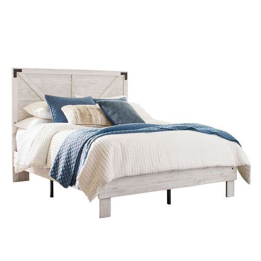 Shawburn - Whitewash - Queen Panel Platform Bed