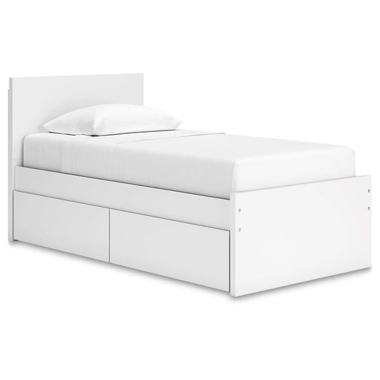 Onita - White - Twin Panel Platform Bed With 1 Side Storage