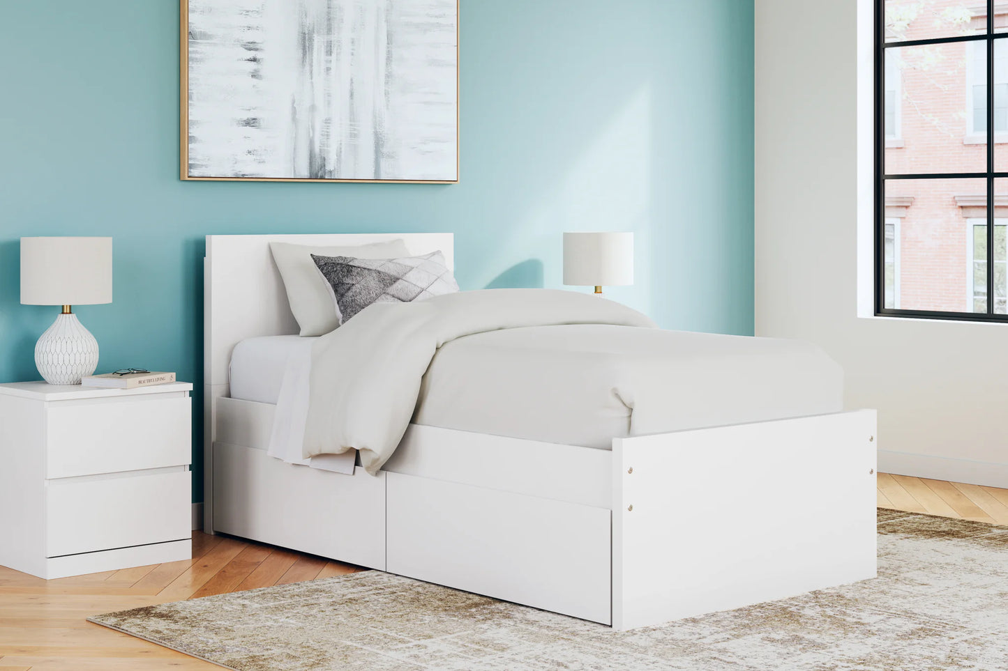 Onita - White - Twin Panel Platform Bed With 1 Side Storage
