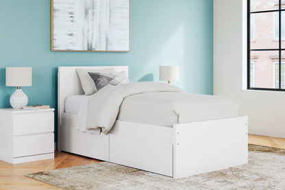 Onita - White - Twin Panel Platform Bed With 1 Side Storage