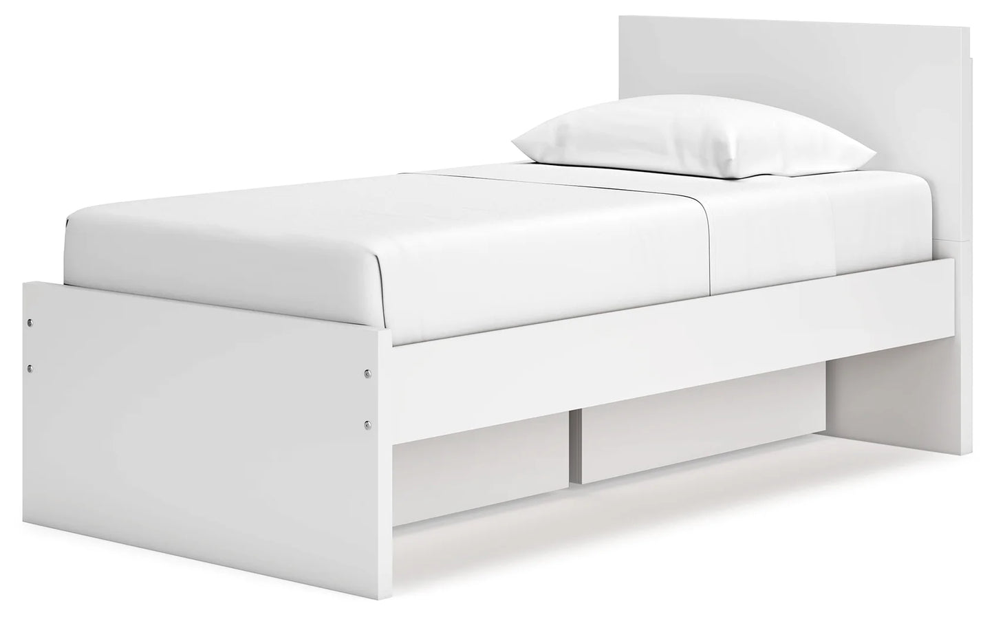 Onita - White - Twin Panel Platform Bed With 1 Side Storage