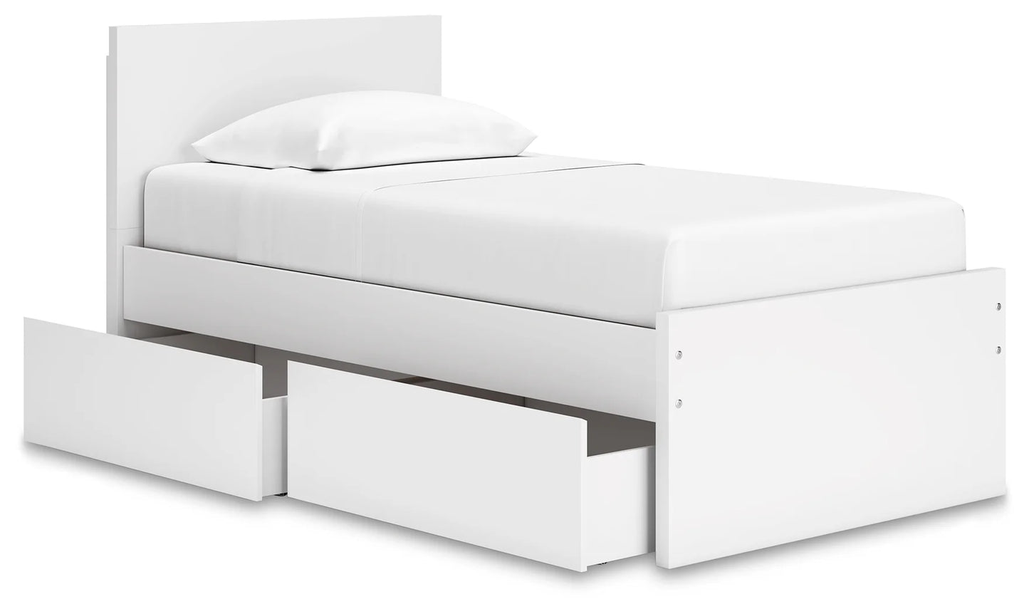Onita - White - Twin Panel Platform Bed With 1 Side Storage