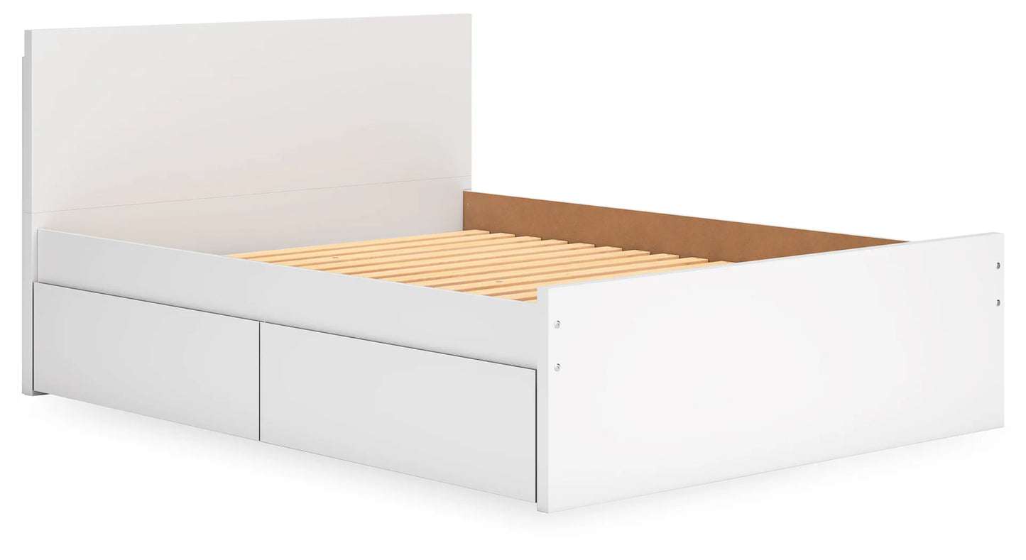 Onita - White - Queen Panel Platform Bed With 1 Side Storage