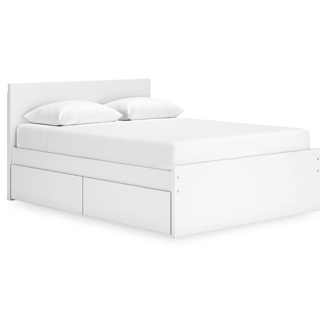 Onita - White - Queen Panel Platform Bed With 1 Side Storage