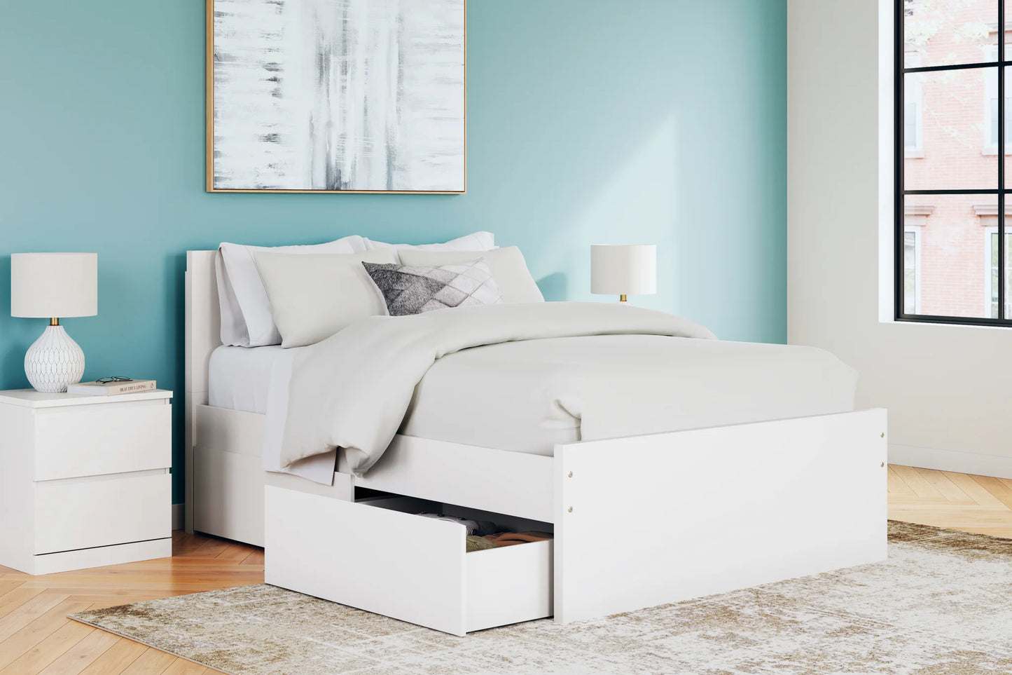Onita - White - Full Panel Platform Bed With 2 Side Storage