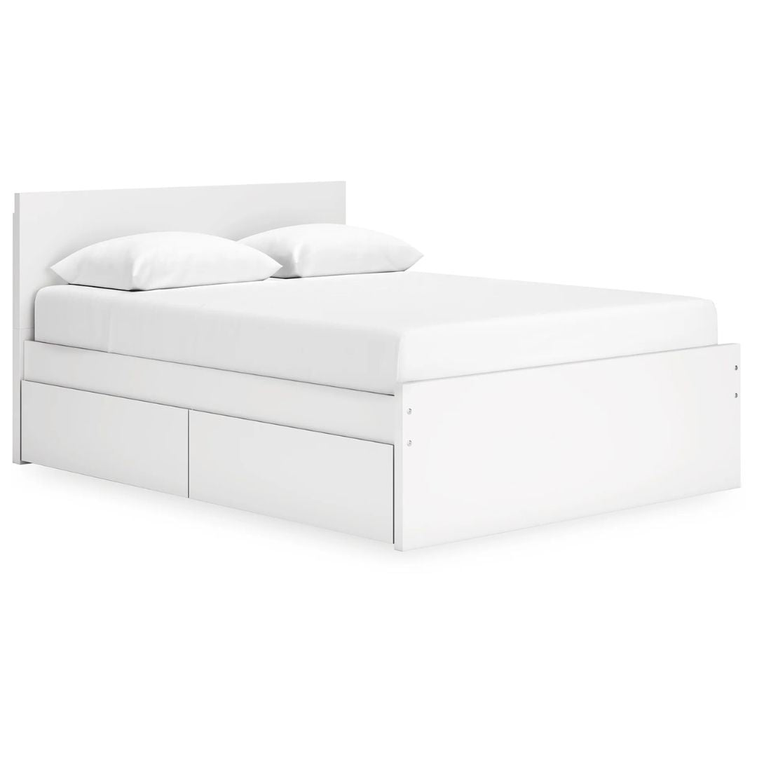 Onita - White - Queen Panel Platform Bed With 2 Side Storage