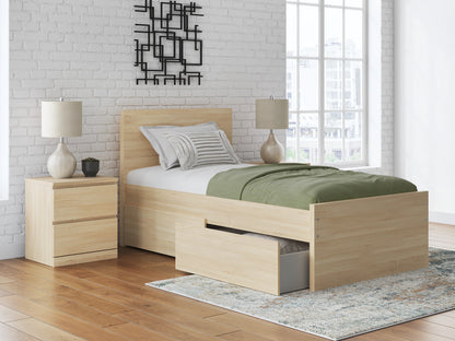 Onita - Natural - Twin Panel Platform Bed With 1 Side Storage