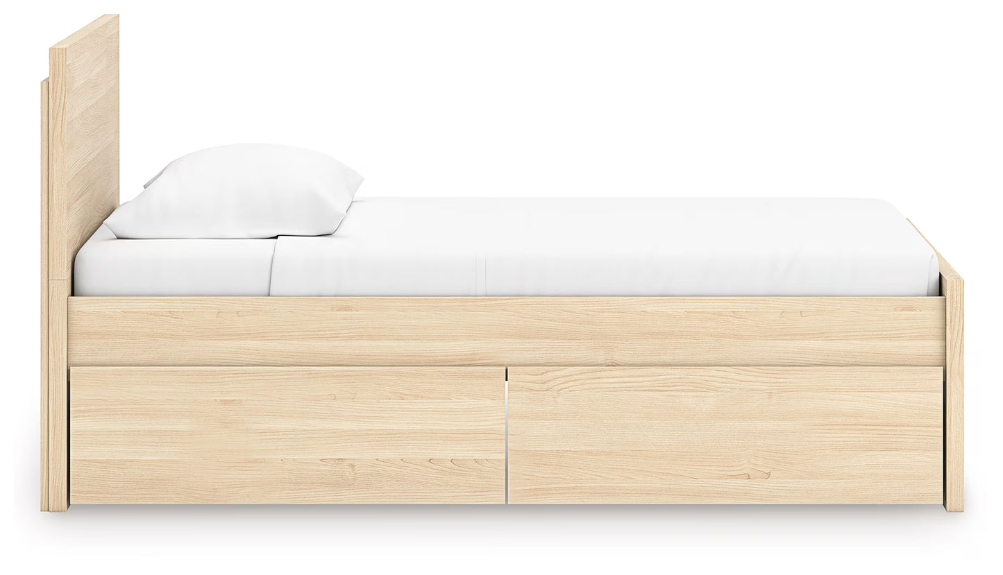 Onita - Natural - Twin Panel Platform Bed With 1 Side Storage