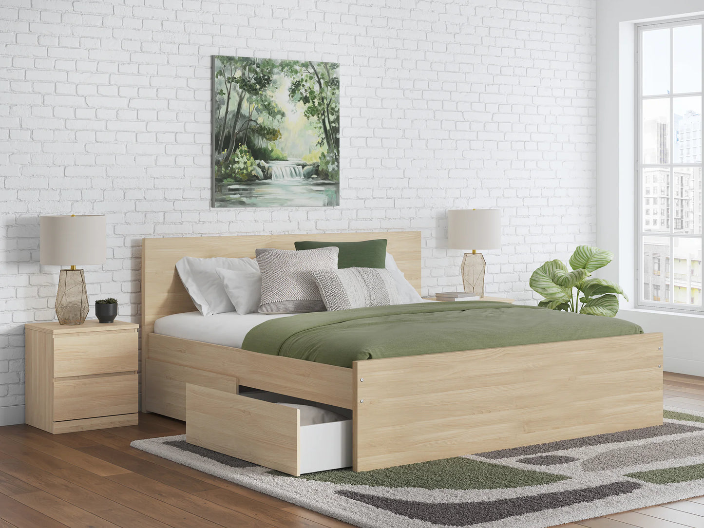 Onita - Natural - Queen Panel Platform Bed With 1 Side Storage