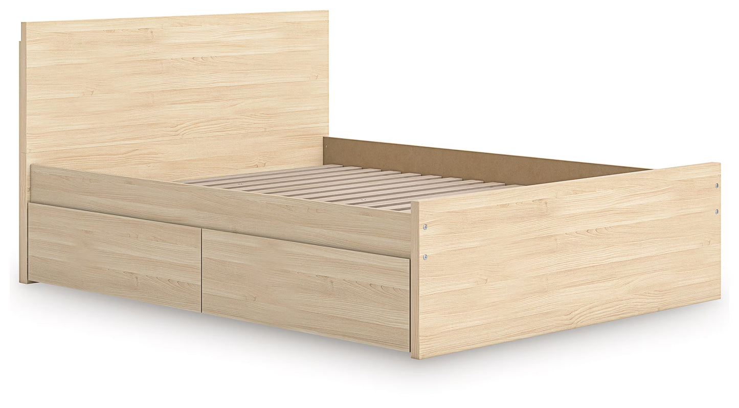 Onita - Natural - Queen Panel Platform Bed With 1 Side Storage