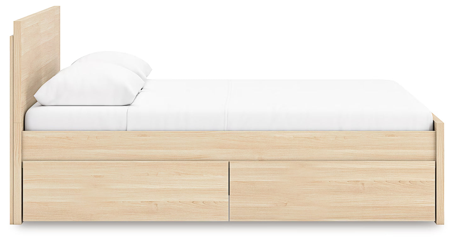 Onita - Natural - Queen Panel Platform Bed With 1 Side Storage
