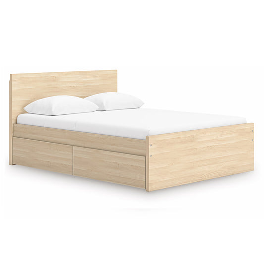 Onita - Natural - Queen Panel Platform Bed With 1 Side Storage