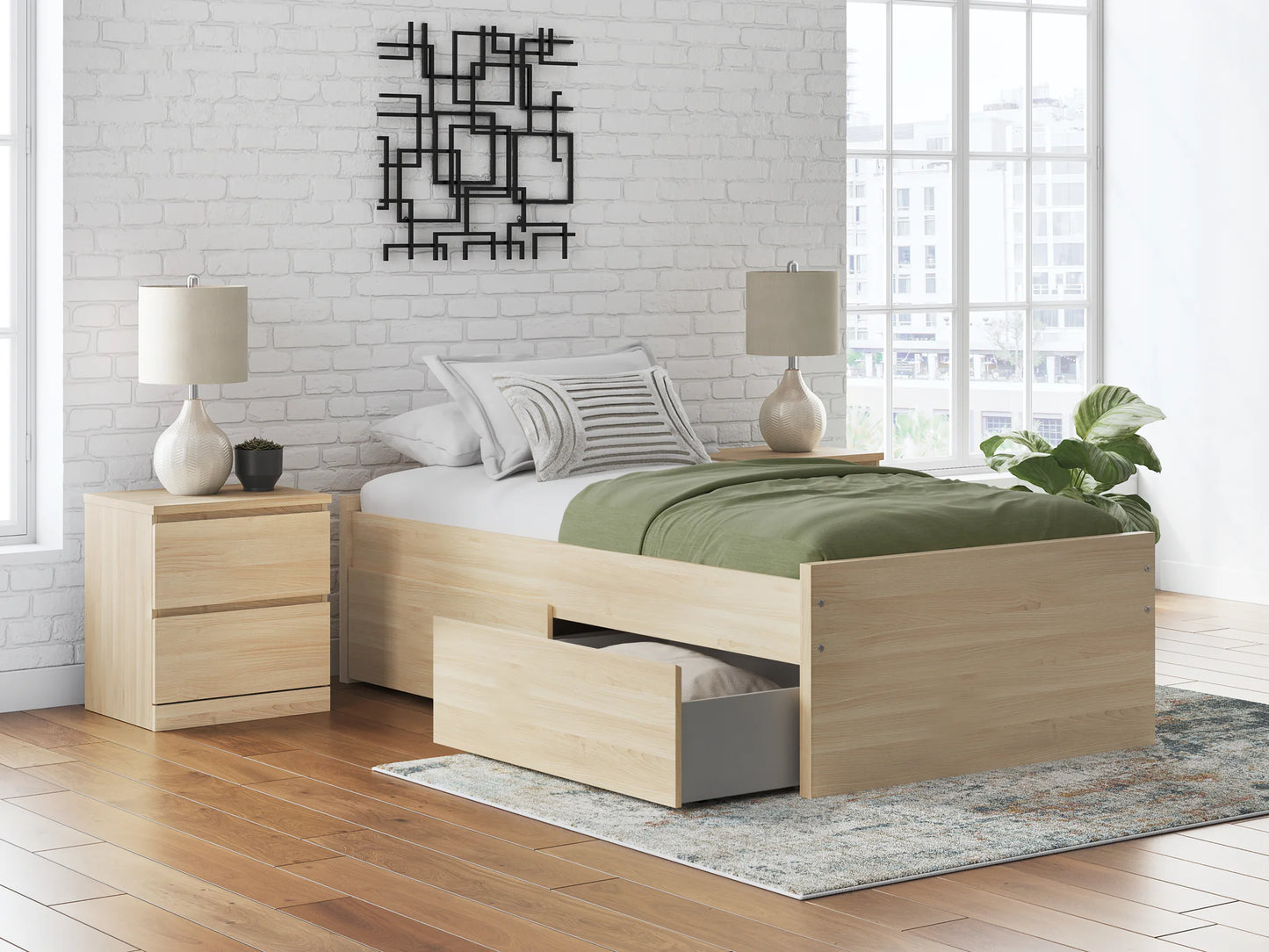 Onita - Natural - Twin Platform Bed With 1 Side Storage