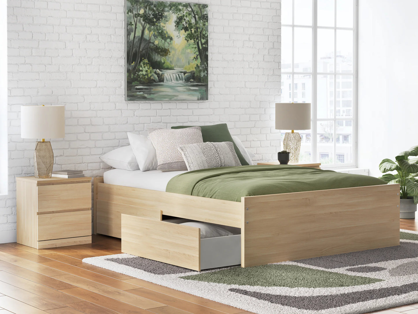 Onita - Queen Platform Bed With 1 Side Storage - Natural