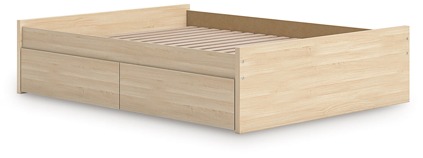 Onita - Queen Platform Bed With 1 Side Storage - Natural