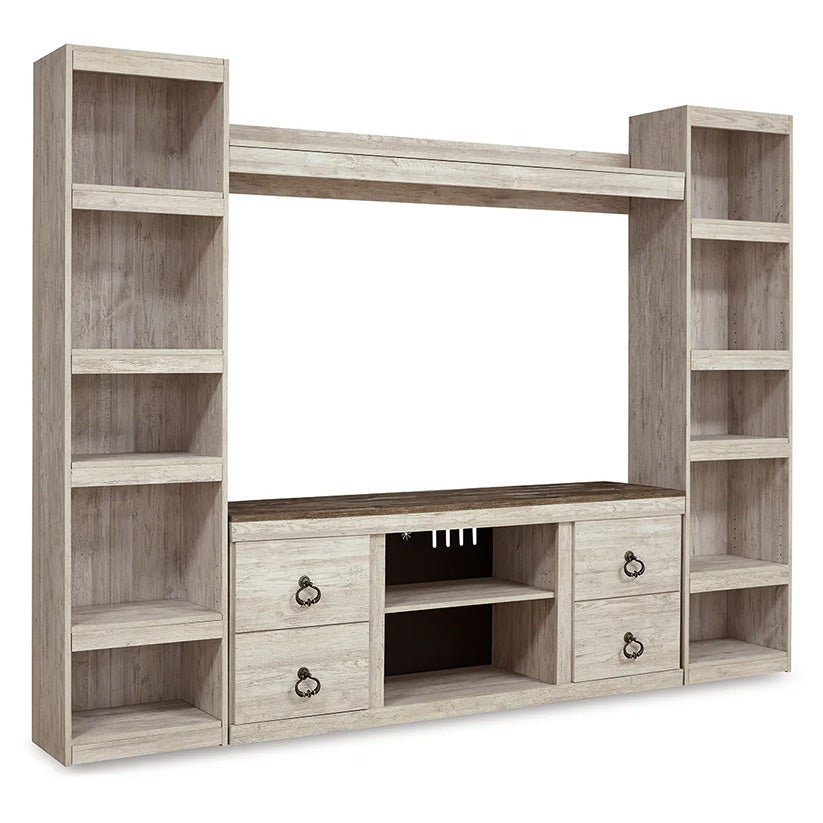 Willowton - Whitewash - 4-Piece Entertainment Center