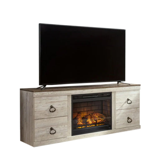 Willowton - Whitewash - TV Stand With Electric Fireplace